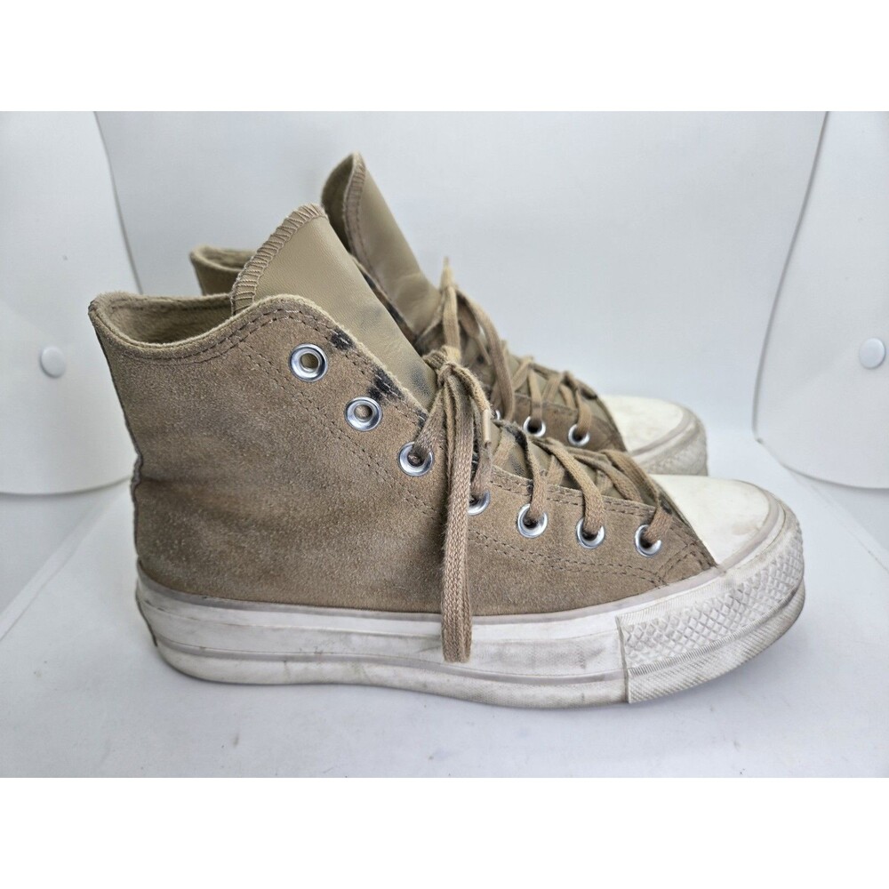 Converse All Star Hi Shoes Womens 7 Tan Khaki Suede Casual Chuck Taylor Sneakers